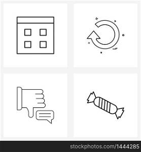 4 Interface Line Icon Set of modern symbols on browser, state, window, retry, candy Vector Illustration