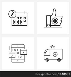 4 Interface Line Icon Set of modern symbols on calendar, web, food, healthcare, ambulance Vector Illustration