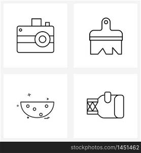 4 Interface Line Icon Set of modern symbols on camera, food , art, paint, melon Vector Illustration