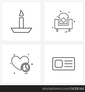 4 Interface Line Icon Set of modern symbols on candle, favorite, flame, furniture, id card Vector Illustration