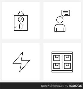 4 Interface Line Icon Set of modern symbols on certified, power, feedback, chat, delivery Vector Illustration
