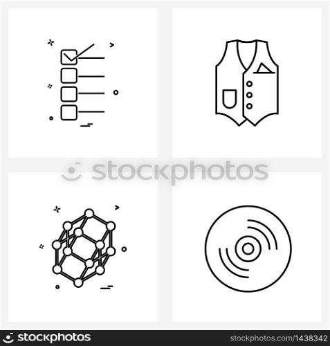 4 Interface Line Icon Set of modern symbols on chart, graph, checkbox, garments, chemical Vector Illustration