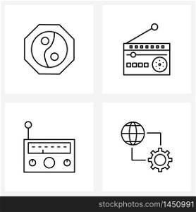 4 Interface Line Icon Set of modern symbols on chines, communication, year, signals, radio Vector Illustration