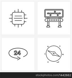 4 Interface Line Icon Set of modern symbols on chip, regular, microcontroller, traffic sign, compass Vector Illustration