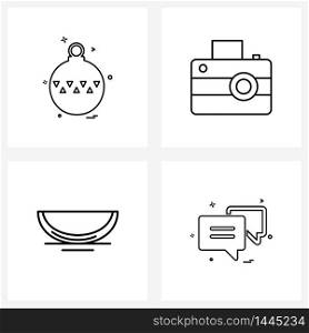 4 Interface Line Icon Set of modern symbols on , clicking, Christmas ball, camera, food Vector Illustration