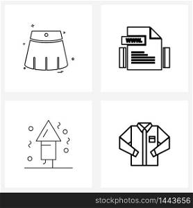 4 Interface Line Icon Set of modern symbols on clothes, party, skirt, html, happy Vector Illustration