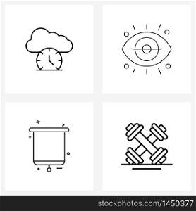 4 Interface Line Icon Set of modern symbols on cloud computing, healthcare, view, presentation, fitness Vector Illustration