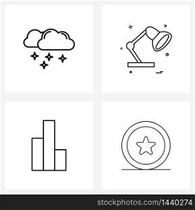 4 Interface Line Icon Set of modern symbols on cloud, sty, Christmas, light, design Vector Illustration