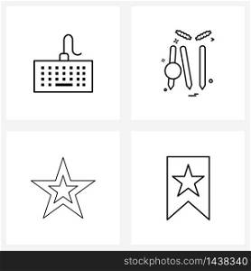 4 Interface Line Icon Set of modern symbols on computer, development, typing, game, game Vector Illustration