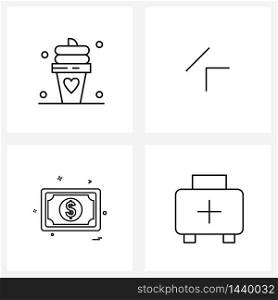 4 Interface Line Icon Set of modern symbols on cream, price, love, left, currency Vector Illustration