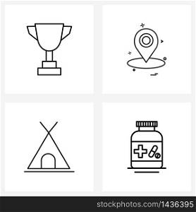 4 Interface Line Icon Set of modern symbols on cup; nature; finance; map; travel Vector Illustration
