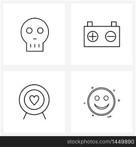 4 Interface Line Icon Set of modern symbols on danger, valentine, battery, web cam, emote Vector Illustration
