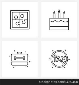 4 Interface Line Icon Set of modern symbols on decision making, suitcase, cake, decorations, tax Vector Illustration