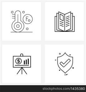 4 Interface Line Icon Set of modern symbols on degree, presentation, book, open, shield Vector Illustration