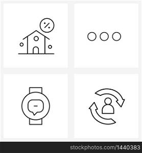 4 Interface Line Icon Set of modern symbols on discount, smart watch, percent, interface, business Vector Illustration