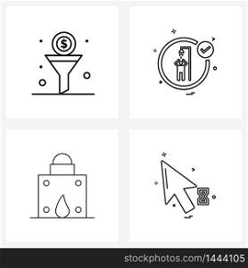 4 Interface Line Icon Set of modern symbols on dollar, cowboy, money, sports, India Vector Illustration