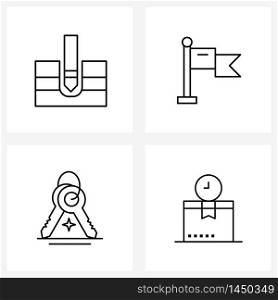 4 Interface Line Icon Set of modern symbols on drill, key, water well drilling, sign, locked Vector Illustration