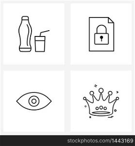 4 Interface Line Icon Set of modern symbols on drink, visible, glass, security, vision Vector Illustration