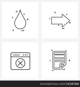 4 Interface Line Icon Set of modern symbols on drop; website; ui; next; document Vector Illustration