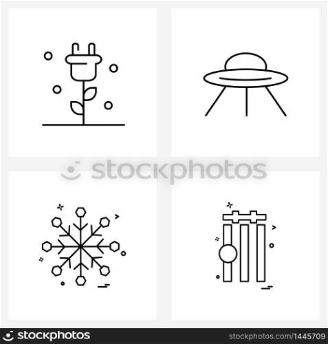 4 Interface Line Icon Set of modern symbols on eco, fi, green, power, snowflakes Vector Illustration