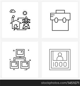 4 Interface Line Icon Set of modern symbols on energy, cowboy, backpack, network, India Vector Illustration