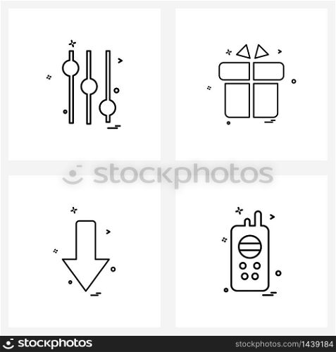 4 Interface Line Icon Set of modern symbols on equalizer, arrows, gift, surprise, control Vector Illustration
