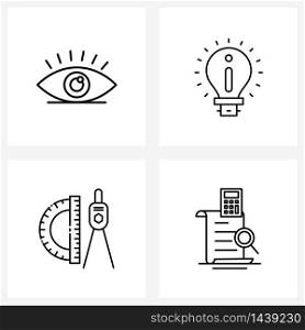 4 Interface Line Icon Set of modern symbols on eye, compass, eye test, business, document Vector Illustration