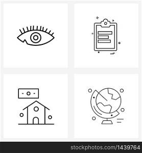 4 Interface Line Icon Set of modern symbols on eye, credit, test, doc, house Vector Illustration