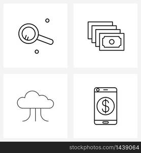 4 Interface Line Icon Set of modern symbols on find, cloud, search, business, transfer Vector Illustration