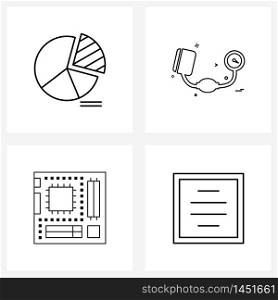 4 Interface Line Icon Set of modern symbols on graph, control, train, chip, menu Vector Illustration