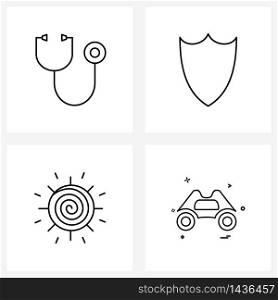 4 Interface Line Icon Set of modern symbols on healthcare, sun, shield, meditation, roller Vector Illustration