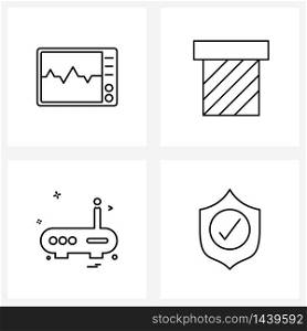 4 Interface Line Icon Set of modern symbols on heart ecg, tech, archive, wife, shield Vector Illustration