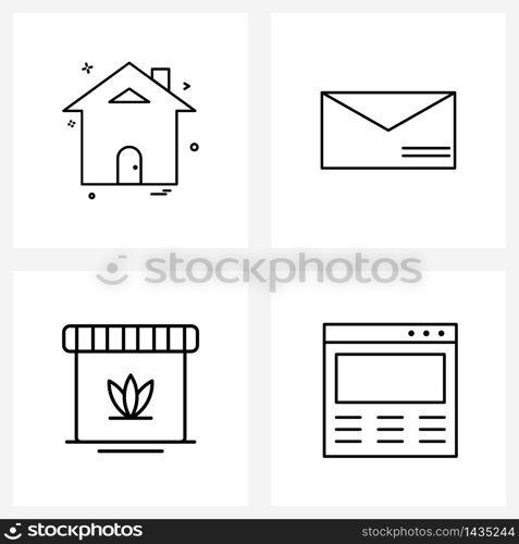 4 Interface Line Icon Set of modern symbols on home, medicine, sms, hospital Vector Illustration