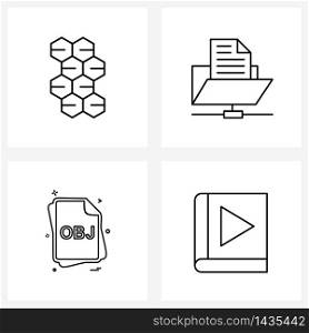 4 Interface Line Icon Set of modern symbols on honey; file type ; directory; sharing; obj Vector Illustration