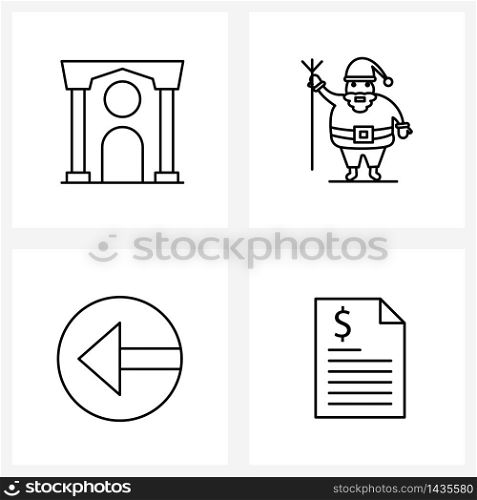 4 Interface Line Icon Set of modern symbols on house; left; Santa clause; winters; list Vector Illustration