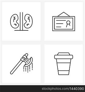 4 Interface Line Icon Set of modern symbols on kidney, scary, science, photo frame, cup Vector Illustration