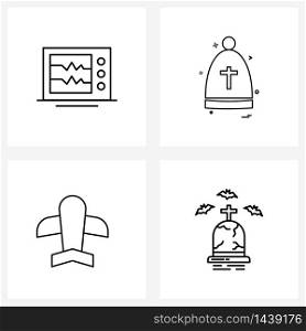 4 Interface Line Icon Set of modern symbols on microphone, plane, medical, avatar, Halloween Vector Illustration