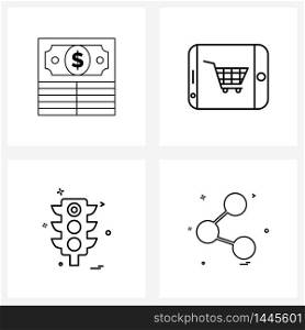 4 Interface Line Icon Set of modern symbols on money, traffic signal, mobile, buy, Vector Illustration