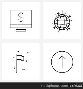 4 Interface Line Icon Set of modern symbols on money, world, flag, arrow Vector Illustration