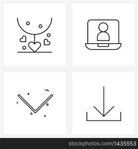 4 Interface Line Icon Set of modern symbols on necklace; direction; valentine; presentation; down Vector Illustration