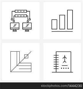 4 Interface Line Icon Set of modern symbols on networking, graphic, communication, network, tool Vector Illustration