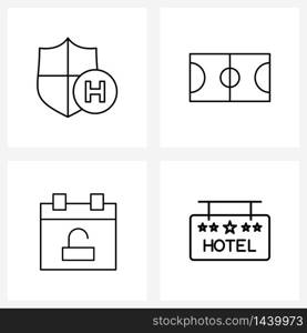 4 Interface Line Icon Set of modern symbols on protection, schedule, medical, football, hotel Vector Illustration