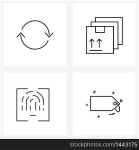 4 Interface Line Icon Set of modern symbols on repeat, fingerprint, logistic, transportation, identification Vector Illustration