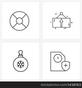 4 Interface Line Icon Set of modern symbols on safeguard, Christmas, save, direction, data Vector Illustration