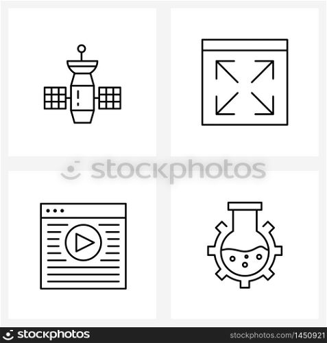 4 Interface Line Icon Set of modern symbols on satellite, play, telecommunication, page expand, chemical flask Vector Illustration