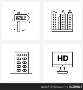 4 Interface Line Icon Set of modern symbols on shopping, safety, buildings, emergency, film Vector Illustration