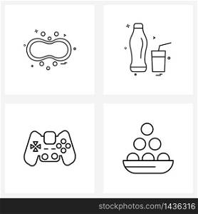 4 Interface Line Icon Set of modern symbols on sponge, control, drink, drinks, bowl Vector Illustration