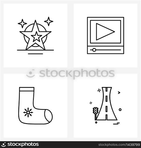 4 Interface Line Icon Set of modern symbols on star, cloths, shinning, movie, signal Vector Illustration