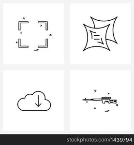 4 Interface Line Icon Set of modern symbols on target, down, chat, message, military Vector Illustration