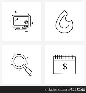 4 Interface Line Icon Set of modern symbols on tech, searching, technology, shell, calendar Vector Illustration